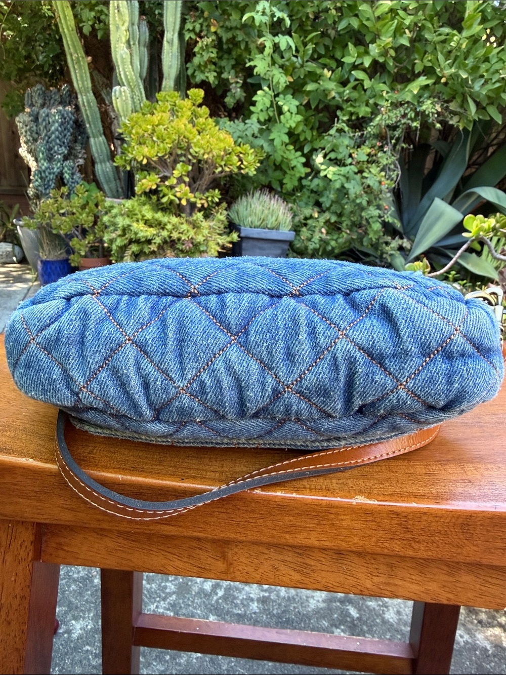 Patricia Nash Quilted Denim Crossbody Bag with Brown Leather Strap - Picture 3 of 9